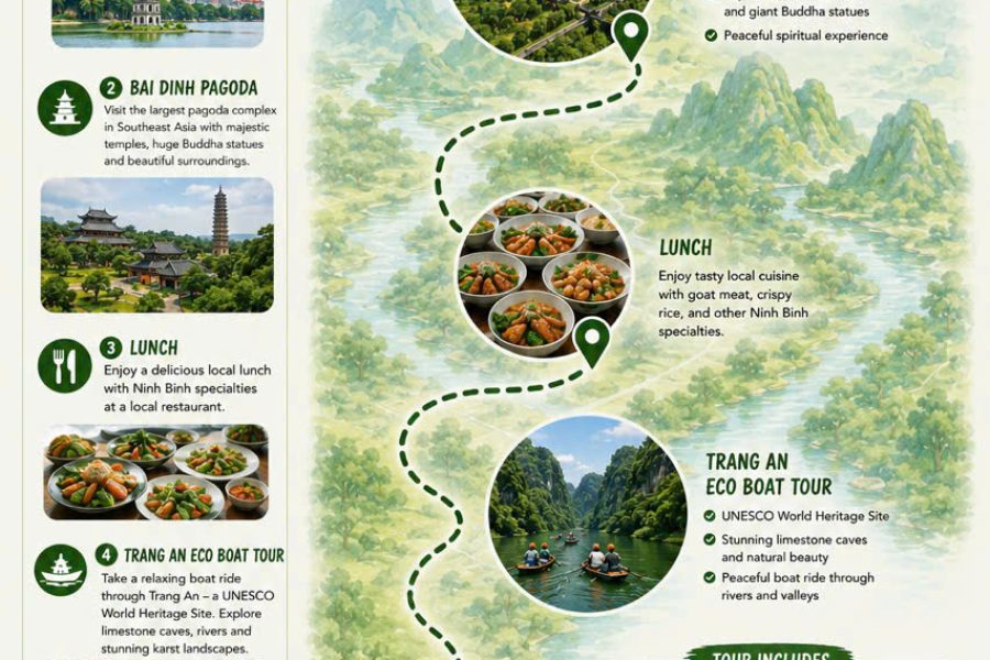 Discover Bai Dinh Pagoda – Trang An Eco-Tourism 1 Day Tour by Limousine