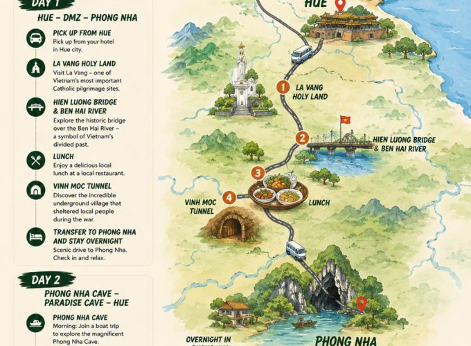 🚐 Hue – DMZ – Phong Nha 2 Days 1 Night | Private Tour