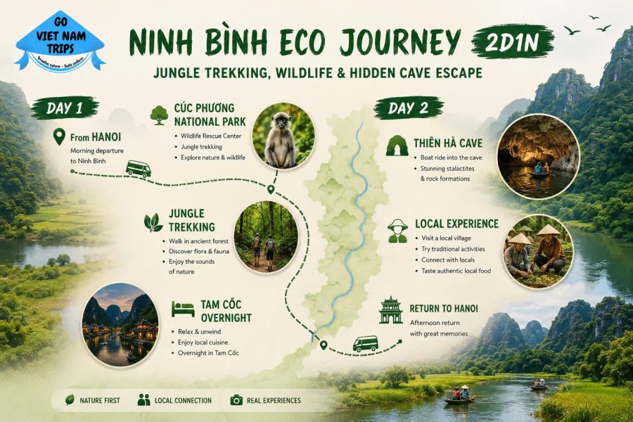 Ninh Binh Eco Journey 2D1N: Jungle Trekking, Wildlife & Hidden Cave Escape