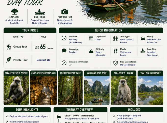 Cuc Phuong National Park & Van Long Nature Reserve Day Tour