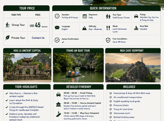 Ninh Binh Scenic Day Trip: Trang An, Hoa Lu & Mua Cave